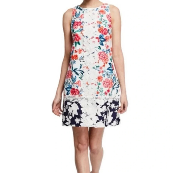 Eliza J sleeveless floral print Floral appliqués shift dress Women’s size 8 - Picture 1 of 14